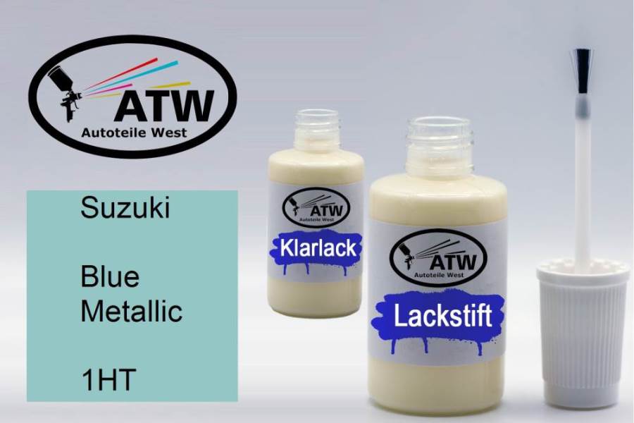 Suzuki, Blue Metallic, 1HT: 20ml Lackstift + 20ml Klarlack - Set, von ATW Autoteile West.